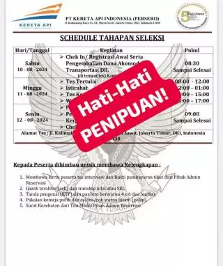 Marak Modus Penipuan Undangan Lowker, KAI Divre I Sumut Imbau Masyarakat Lebih Teliti