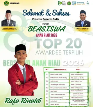 Bersaing Ketat dengan 421 Siswa, Rafa Murid MAN 1 Rohul Raih Beasiswa Anak Riau