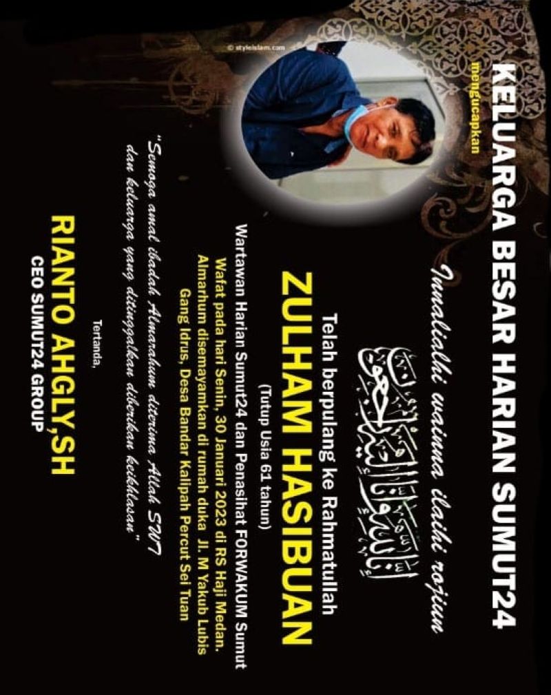 Jurnalis Kota Medan Berduka, Wartawan Senior Zulham Hasibuan Tutup Usia 61 Tahun