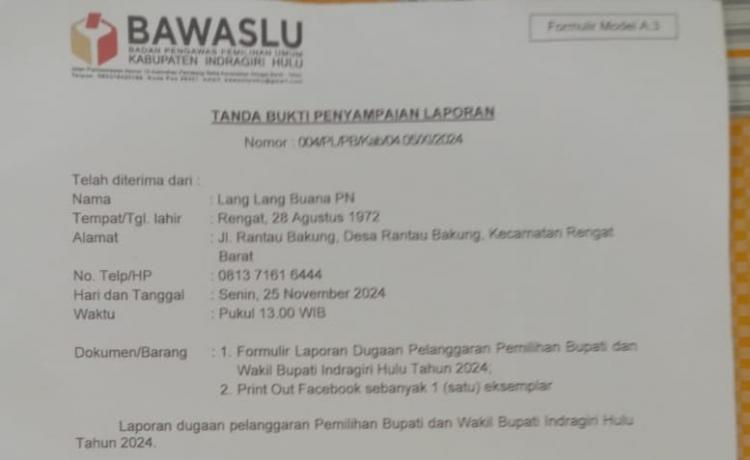 Diduga Tak Netral, Pj Sekda Inhu Dilaporkan ke Bawaslu