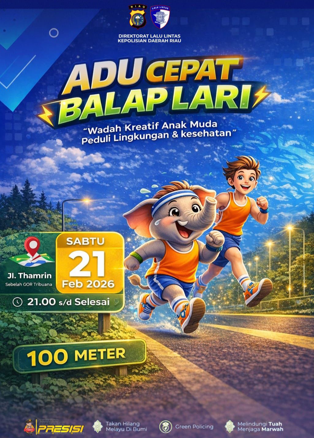 Ditlantas Polda Riau Gelar Lomba Lari 100 Meter Malam Minggu, Gratis dan Berhadiah Jutaan Rupiah