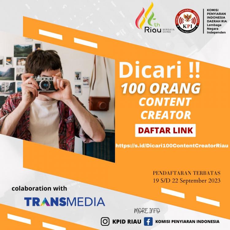 Ayo Daftar! KPID Riau Gandeng Trans Media Rekrut 100 Kontent Kreator