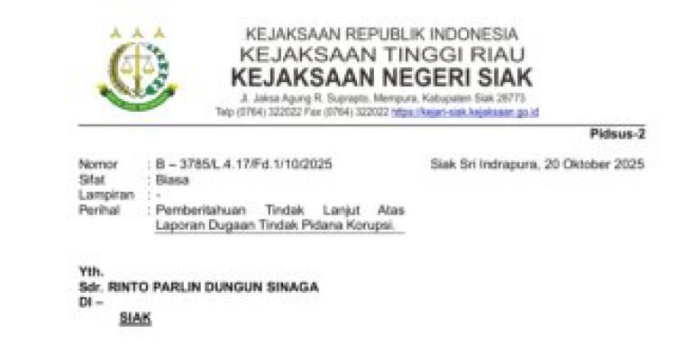 Babak Baru Laporan Dugaan Ketua DPRD Siak Pengendali Proyek 2025, Jaksa Mulai Lakukan Ini