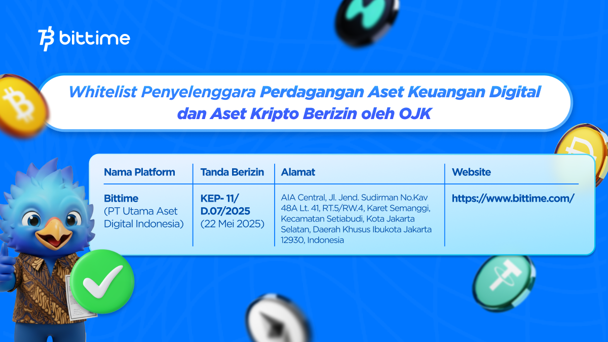 Bittime Terdaftar di Whitelist Berizin OJK Penyelenggara Perdagangan Aset Keuangan Digital dan Aset Kripto