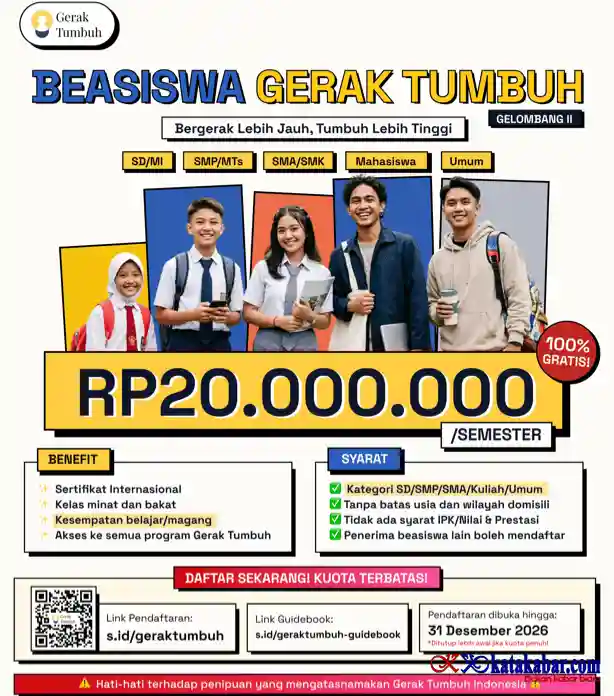 Dibuka! Beasiswa GTI 2026 Gelombang Dua Rp20 Juta per Semester bagi Semua Jenjang Pendidikan Tanpa Syarat IPK