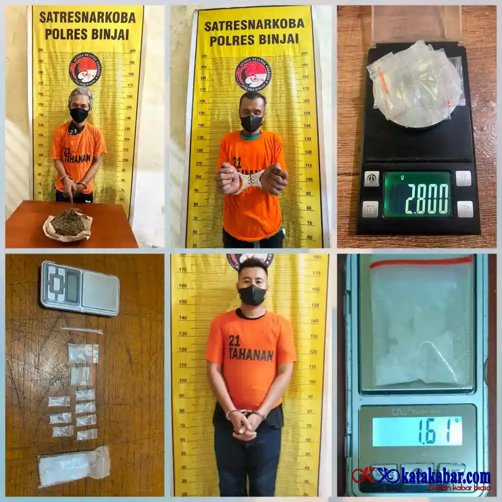 Empat Hari, Polres Binjai Ungkap Tiga Kasus Narkoba; Tiga Tersangka Ditangkap, Sabu dan Ganja Disita