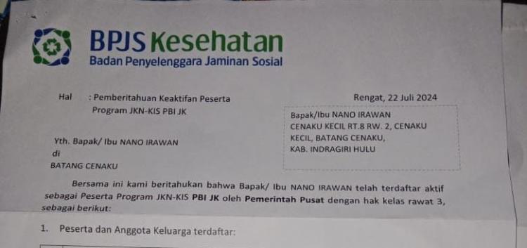 Warga Inhu Pertanyakan status Surat Pemberitahuan BPJS Kesehatan, Ini Kata Pejabatnya