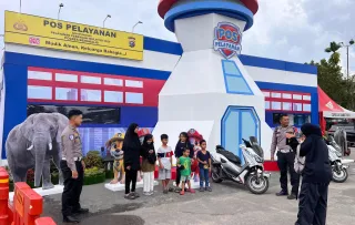 Posyan Idul Fitri 2026 Satlantas Polres Bengkalis di Pojeng Duri Jadi Lokasi Foto Selfie Bocil dan Ortu