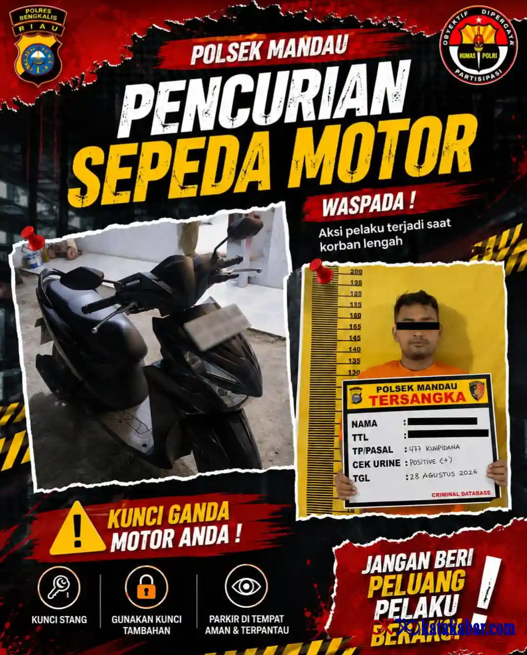 Tim Opsnal Polsek Mandau Borgol Pelaku Curanmor di Simpang Padang