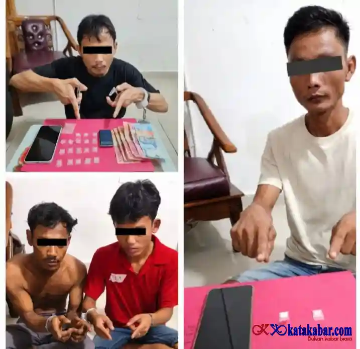 'Perburuan' di Simpang Puncak, Reskrim Polsek Mandau Borgol Empat Pria Pelaku Penyalahgunaan Sabu